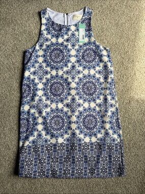 Everly Blue & White Medallion Sleeveless Mini Dress